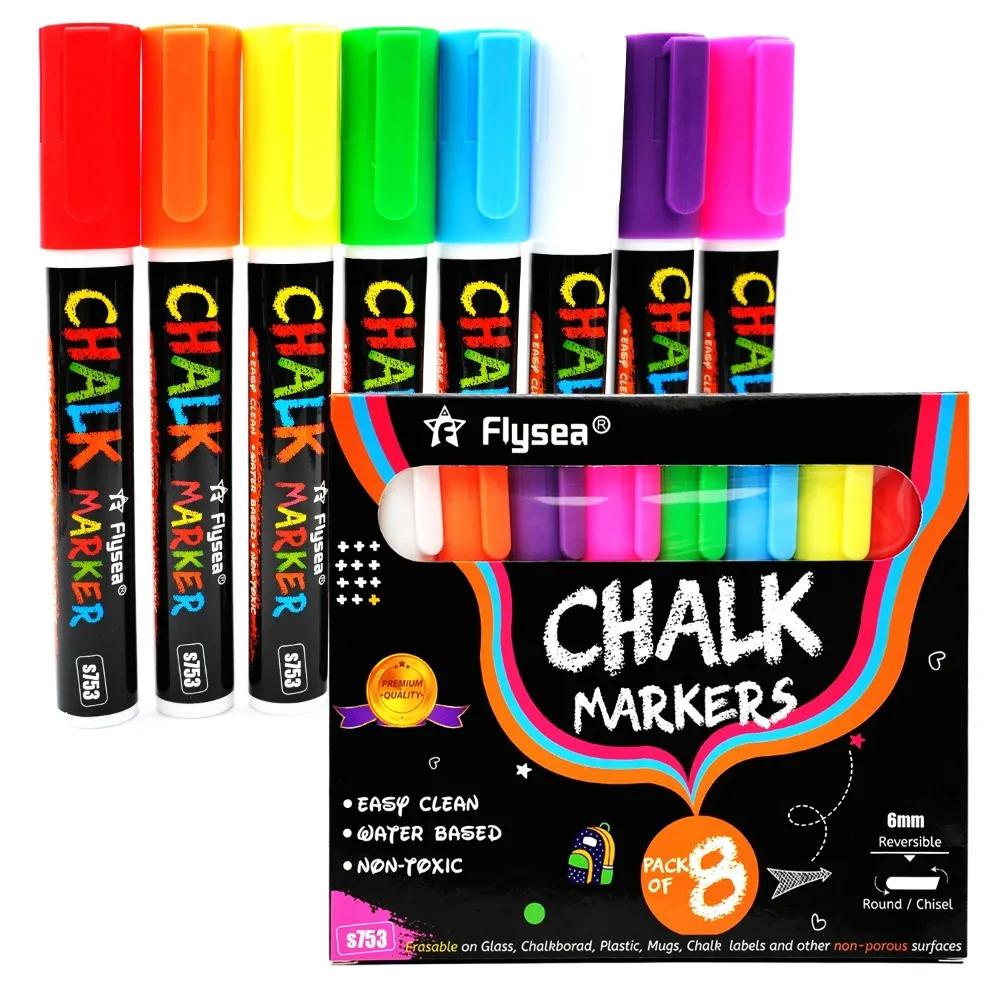 액체 초크 마커, 무독성 지울 수 있는 LED 글쓰기 보드, 유리 창 페인팅 아트 마커 펜, 8 가지 색상 하이라이터, 세트당 8 개